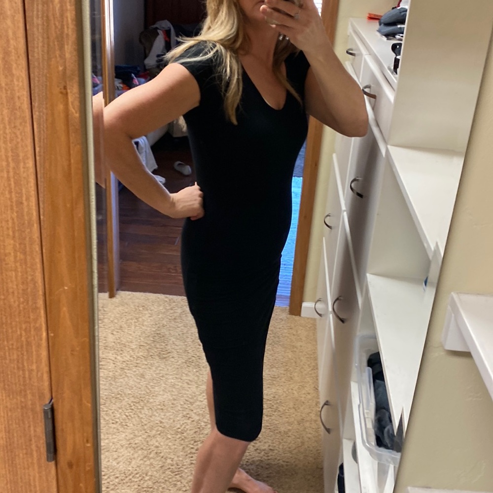 See You Monday black lined knit dress